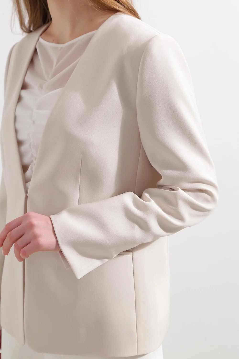 オックスノーカラージャケット (ベージュ) / ポリエステル・レーヨン / ストレッチ / 0315150316