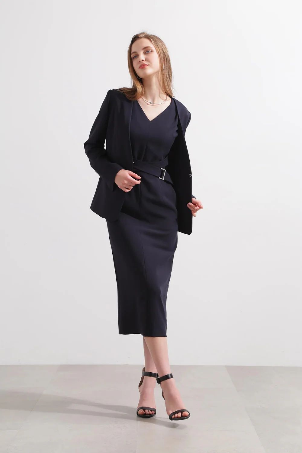 オックスノーカラージャケット (ネイビー) / ポリエステル・レーヨン / ストレッチ / 0315150316