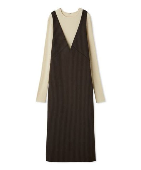 【セットアイテム】クルーネックニット×Aラインキャミレイヤードワンピース(BRW)ポリエステル / Aライン / アジャスター付き / 手洗可 / 09WFO254152