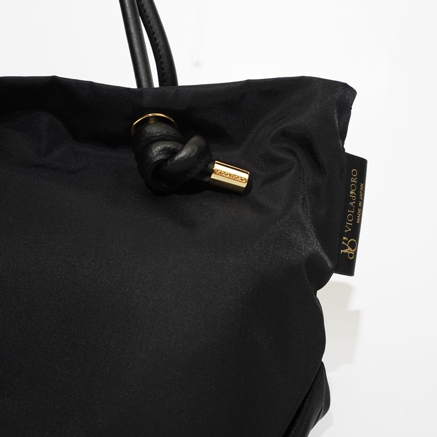 BIANCA / V-2174 / Black × Black / ノットハンドルナイロントート / Sサイズ / ビアンカ（ブラック×ブラック）ナイロン / 牛床革（Italian leather）/ 2WAY / ショルダーストラップ付き / V-2174