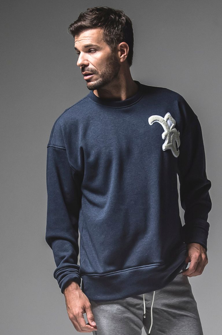 注目■RESOUND CLOTHING■大人気 裏起毛刺繍ワッペントレーナー RESOUND CLOTHING - 裏起毛ルーズトレーナー (ネイビー