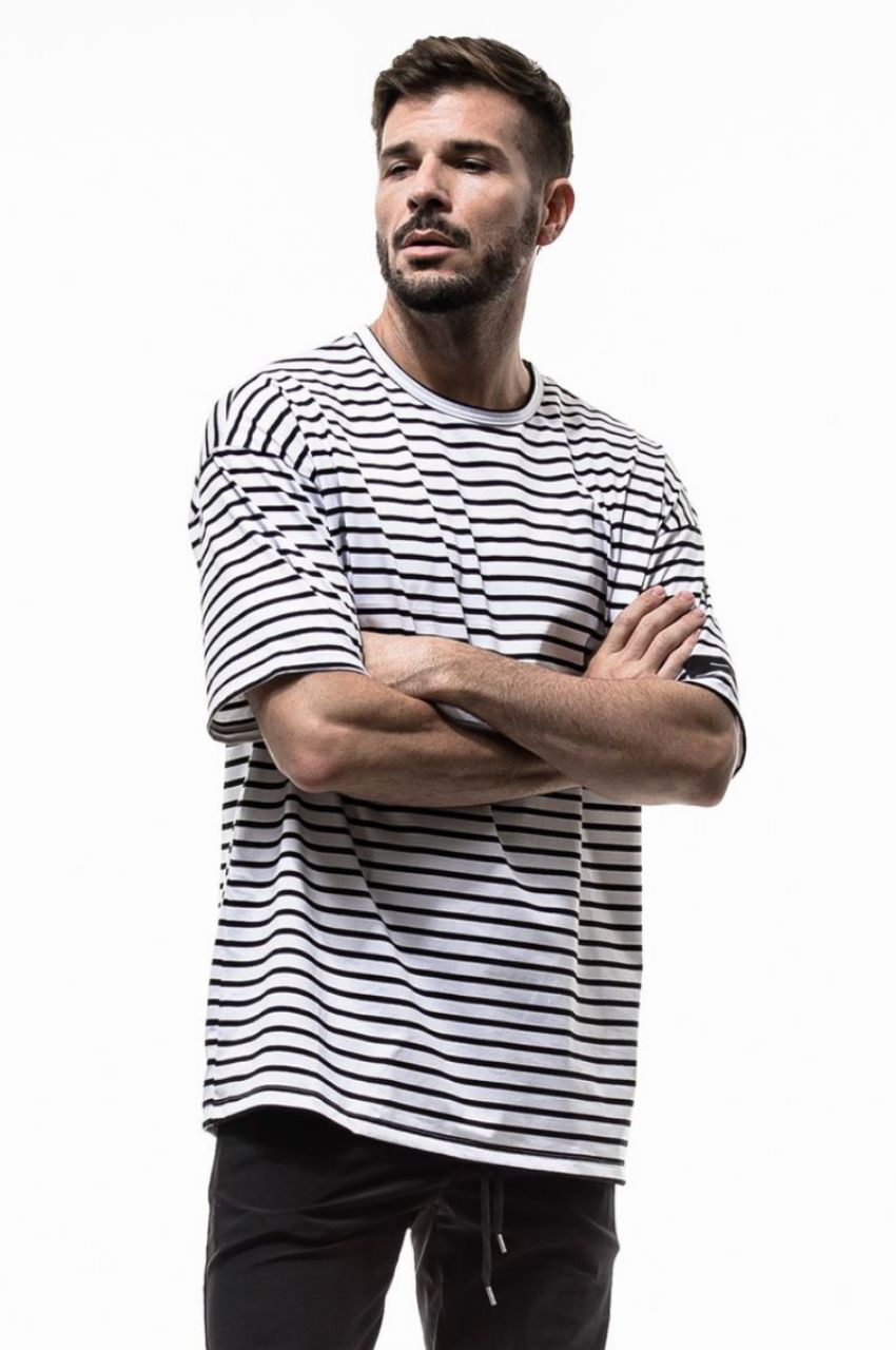 オーバーサイズ クルーネックカットソー / loose jersey tee / ボーダー(細ピッチ)