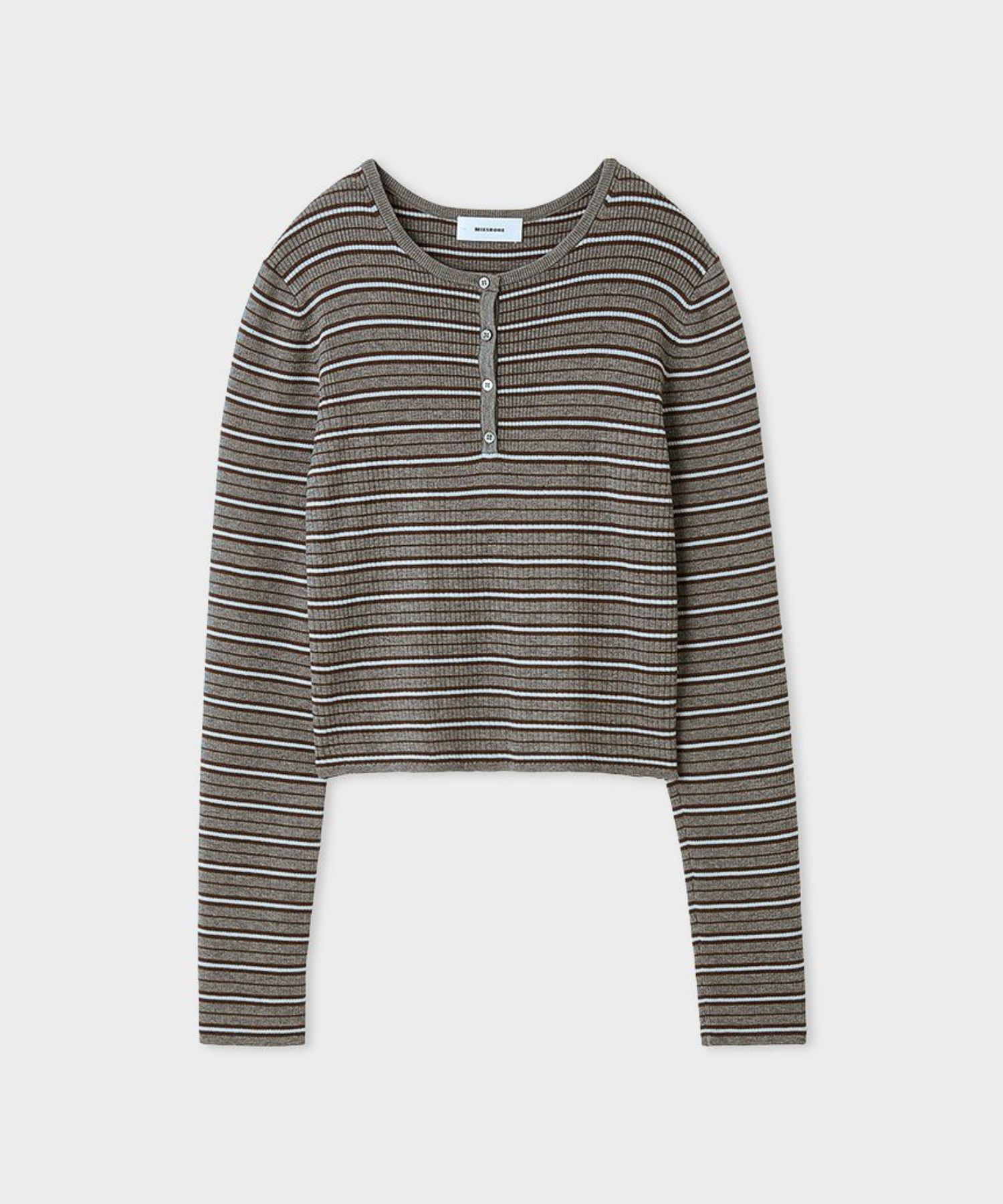 ウールシルク混ヘンリーネックリブニット(グレー)ポリエステル / ウォッシャブル / 手洗い可 / MWNT255027