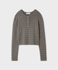 ウールシルク混ヘンリーネックリブニット(グレー)ポリエステル / ウォッシャブル / 手洗い可 / MWNT255027