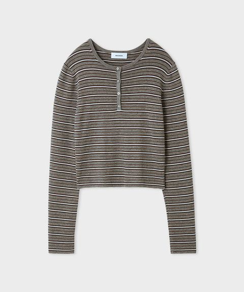 ウールシルク混ヘンリーネックリブニット(グレー)ポリエステル / ウォッシャブル / 手洗い可 / MWNT255027