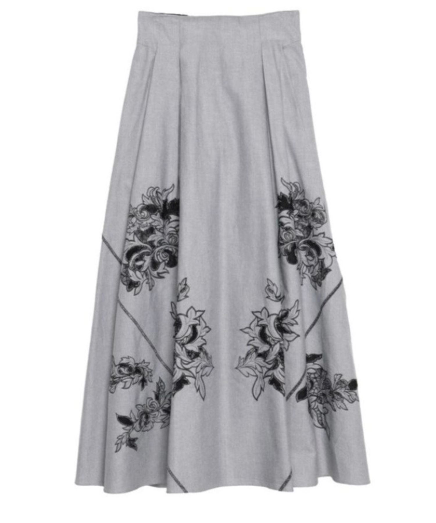 エンブロイダリーフレアスカート(グレー)綿 / ウォッシャブル / 手洗い可 / 後ろシャーリング / 5126208004