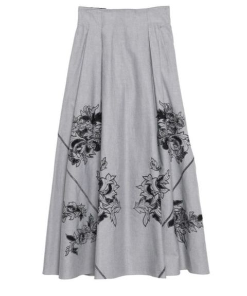 エンブロイダリーフレアスカート(グレー)綿 / ウォッシャブル / 手洗い可 / 後ろシャーリング / 5126208004