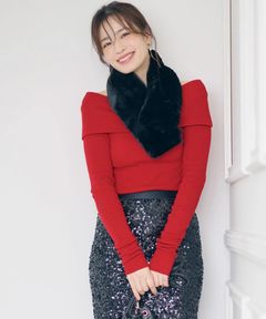 オフショルダー2WAYニットプルオーバー(レッド)ポリエステル / ウォッシャブル / 手洗い可 / かぶって着用 / 裏なし / ストレッチあり/ 0315270114