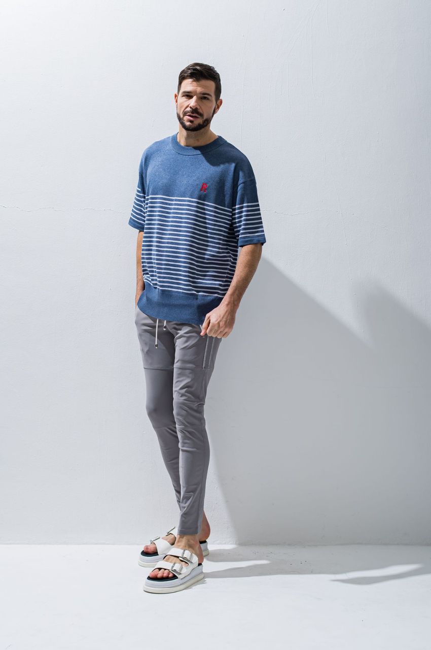 オーバーサイズ コットンニットボーダーTシャツ / クルーネック / マリンボーダー