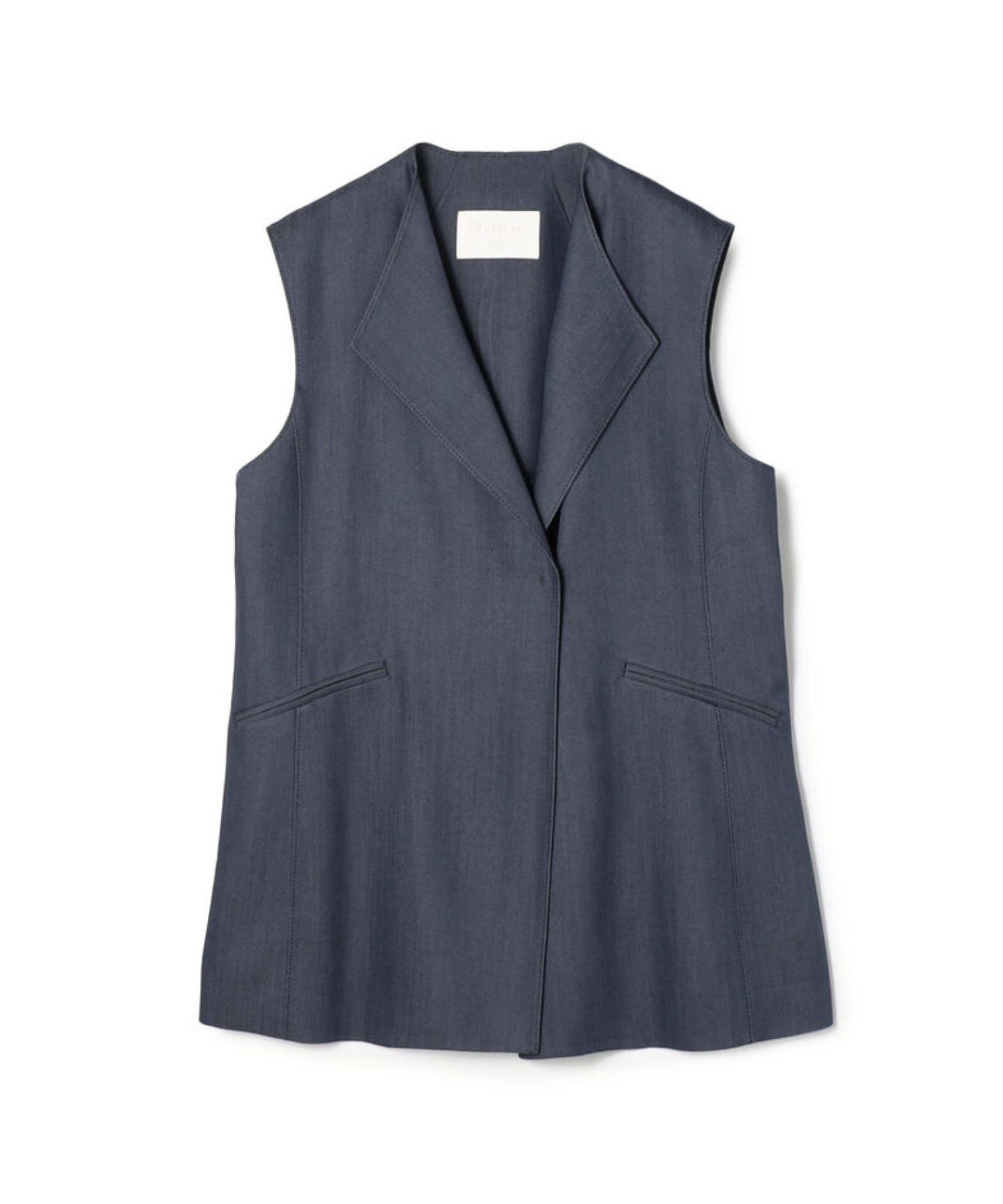 ラスターデニム ミドルジレ (ネイビー) レーヨン / 伸縮性無し / 裏地無し/ 共布ベルト / 11-07-62-07235