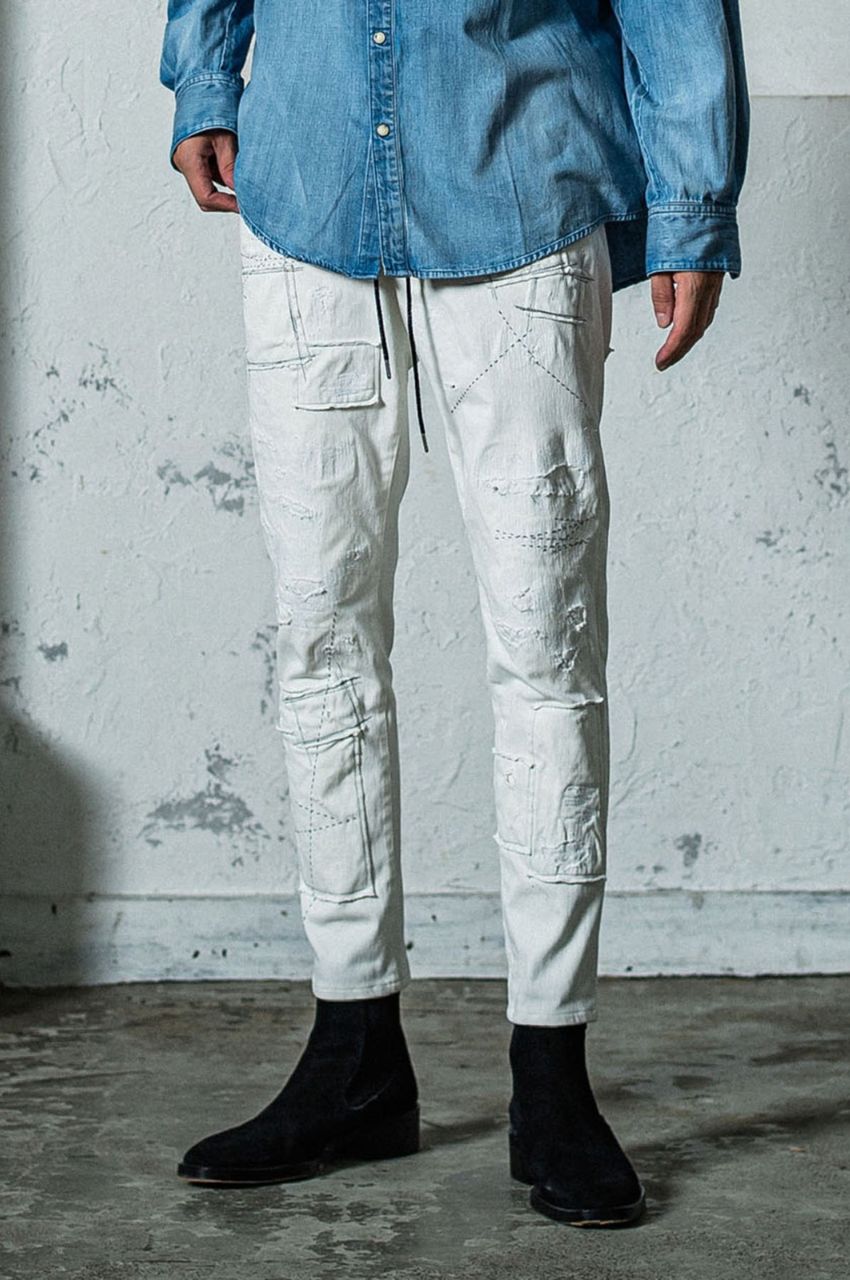 MICK DENIM JERSEY (ホワイト ) コットン /ストレッチ / 柔らかい / パッチワーク /RC35-ST-020-3