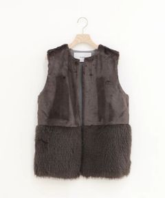 FAUX-FUR PANEL VEST (TAUPE) ポリエステル / 後身頃ニット / ミドルレングス / ADWS-501-26