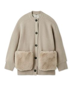 2WAYファーポケットMIXヤーンカーディガン ( IVR) 羊毛  / ファー取り外し/ 裏地 / リブ編み /  09WND255102