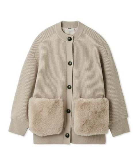 2WAYファーポケットMIXヤーンカーディガン ( IVR) 羊毛  / ファー取り外し/ 裏地 / リブ編み /  09WND255102