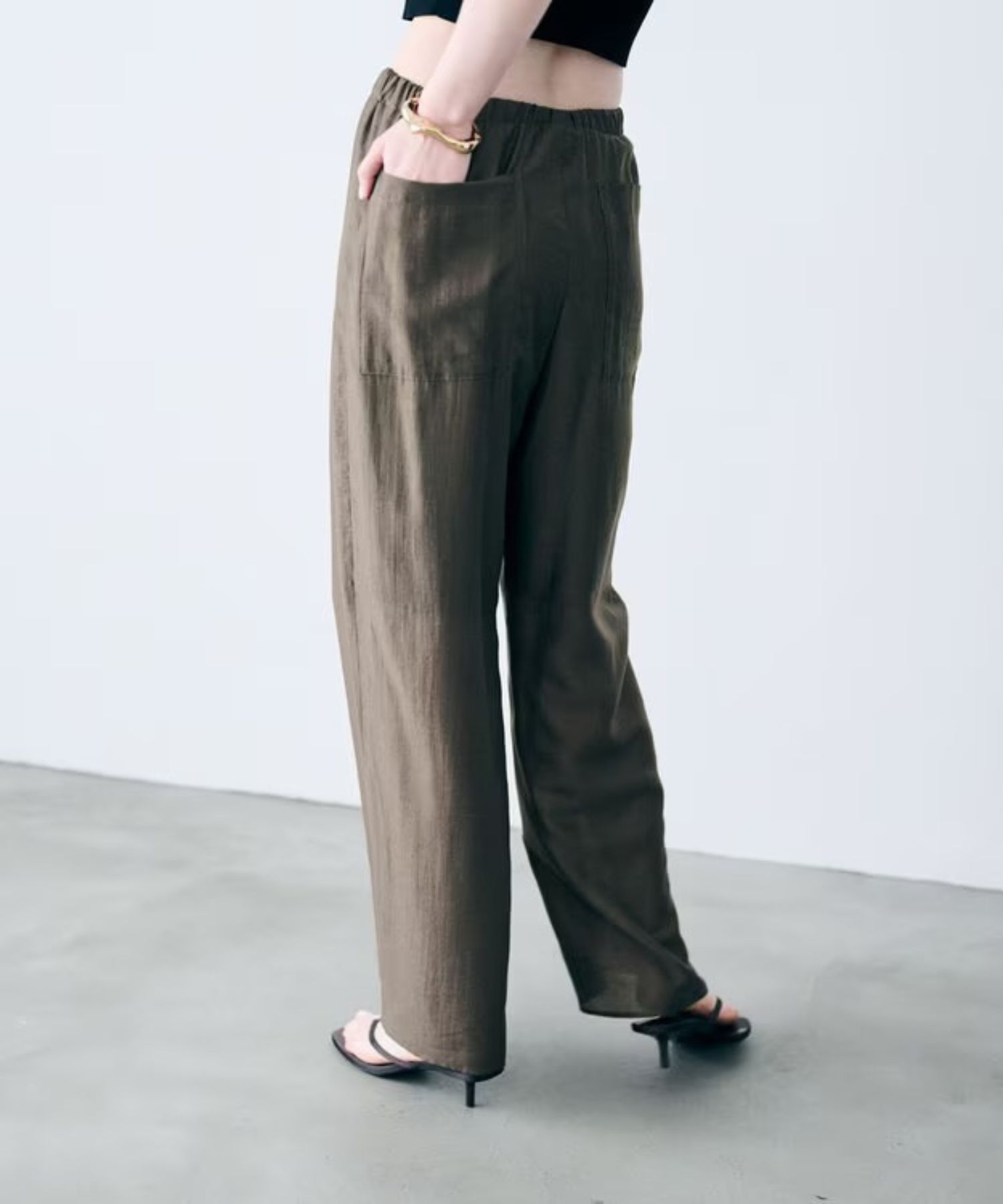 リヨセルシルクローンギャザーパンツ(トープ) セルロース / ウォッシャブル / 手洗い可 / ウエストゴム / PRUVLM0405