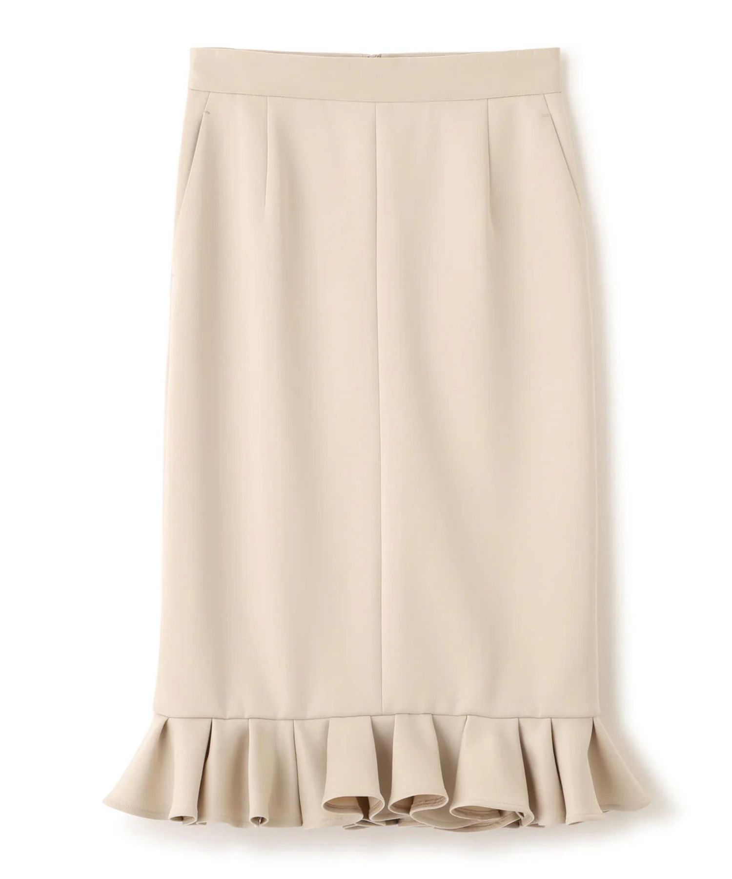 ラッフルヘムジャージスカート(ベージュ)ポリエステル / ストレッチあり / 裏地付き / 前ポケット×2 / 後ろファスナーあき / 後にベンツあり / 0316120116