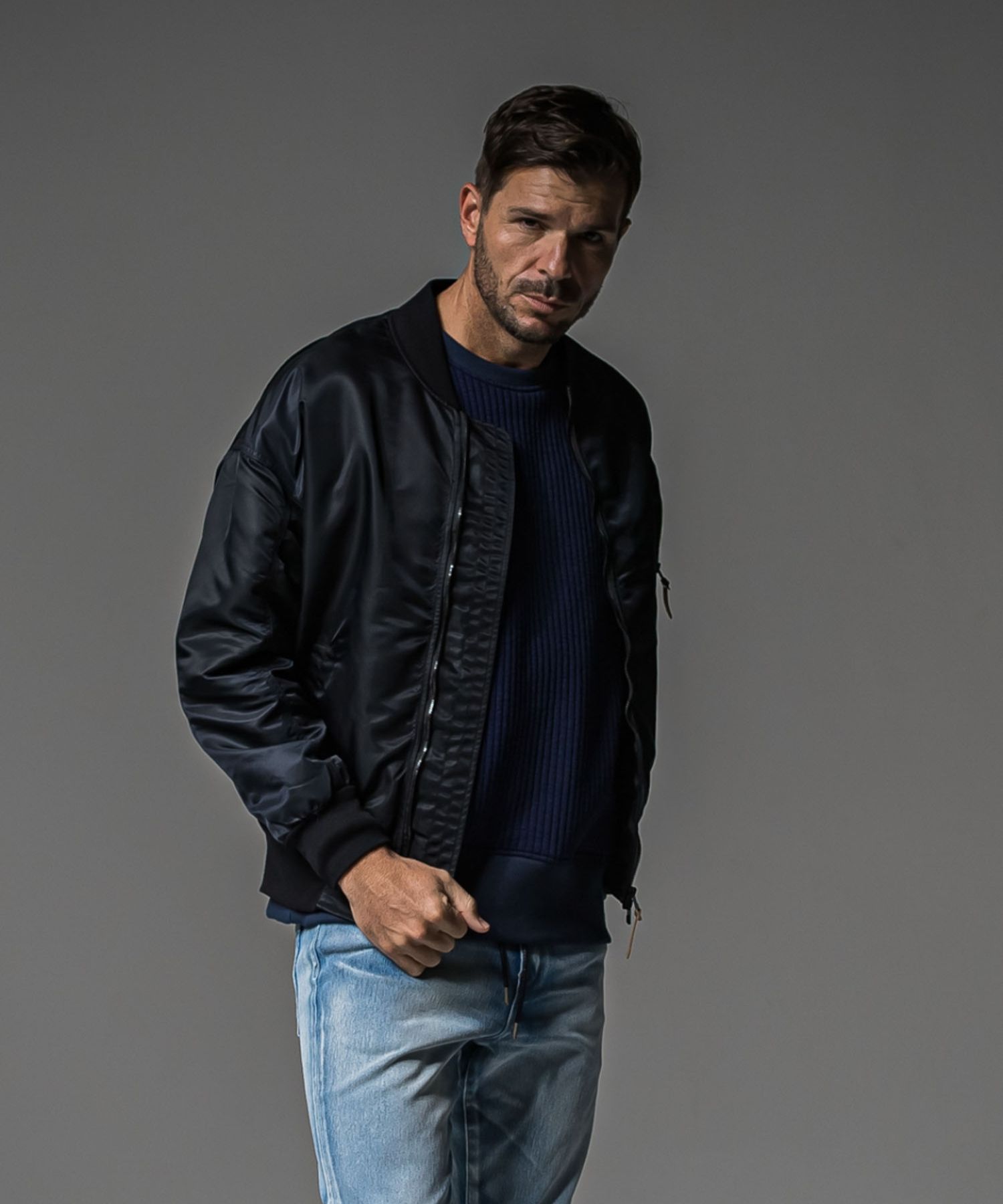 LIGHT David JACKET ( NYLONBK) ナイロン / ドロップショルダー / 袖シガレットポケット / オリジナルレザーファスナーヘッド / RC37-JK-002