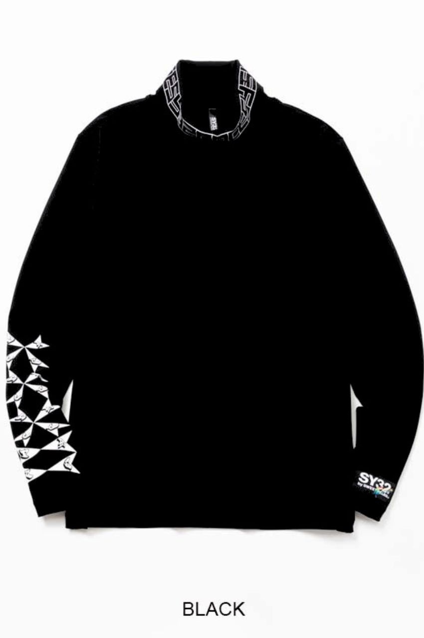 PRINTED SOFT TURTLE NECK TEE  (ブラック) ポリエステル / ストレッチ/ オリジナル  グラフィックロゴ / 14573
