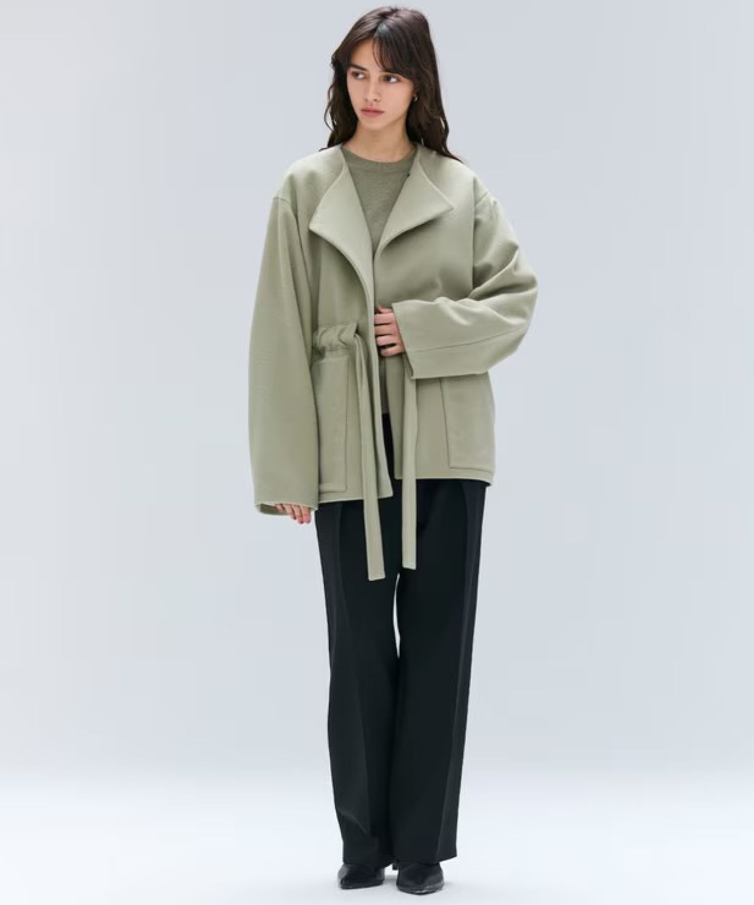 POMPE / ウールカシミヤ配色ラインクルーネックニット ( L.Khaki×Black) ウール / 手洗可 / カシミア混 / KRCWGW0400