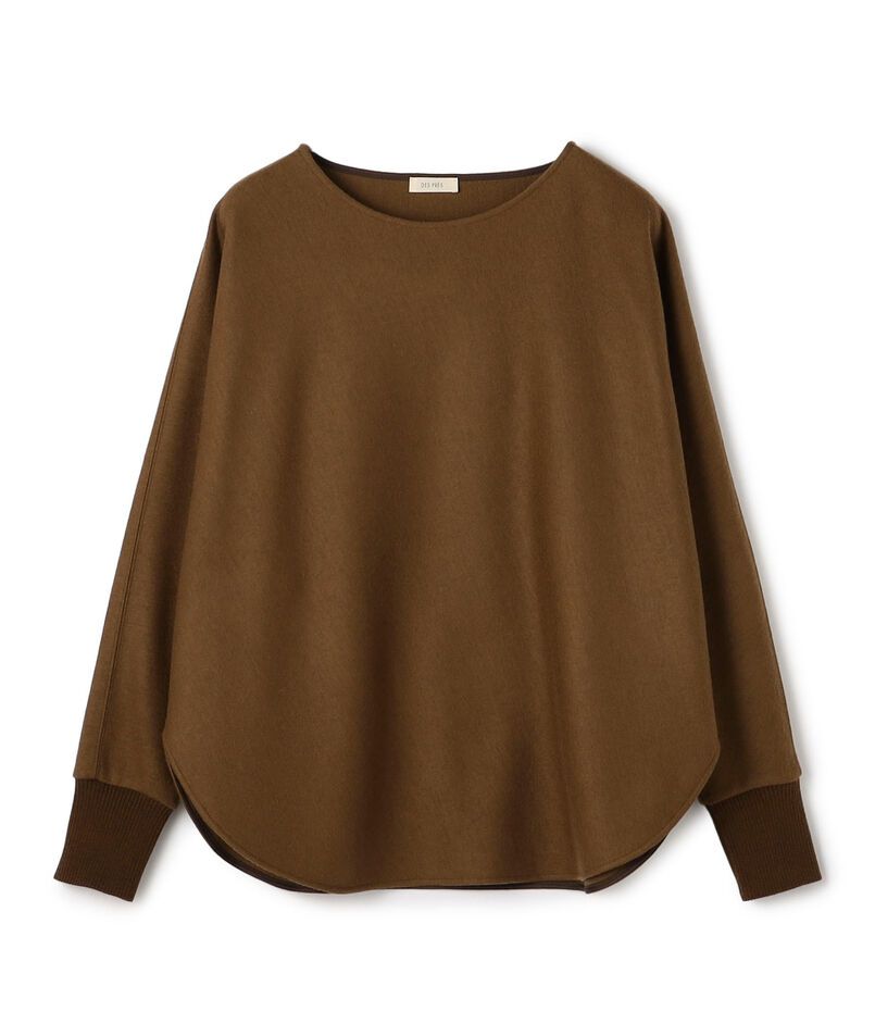 ニットコンビネーション ボートネックプルオーバー ( ブラウン ) ウール / ドルマンスリーブ / 袖口リブ / 手洗可 / 22-03-44-03214