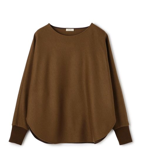 ニットコンビネーション ボートネックプルオーバー ( ブラウン ) ウール / ドルマンスリーブ / 袖口リブ / 手洗可 / 22-03-44-03214