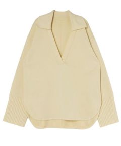 スキッパーオーバーニット(イエロー)ポリエステル / ウォッシャブル / バックスタイルは裾がリブ編み / 5126126006