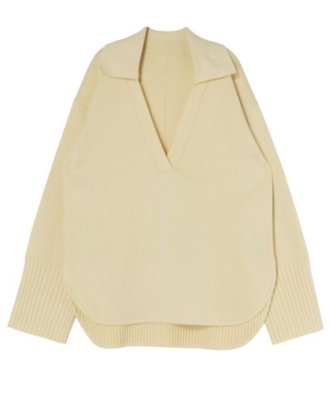 スキッパーオーバーニット(イエロー)ポリエステル / ウォッシャブル / バックスタイルは裾がリブ編み / 5126126006