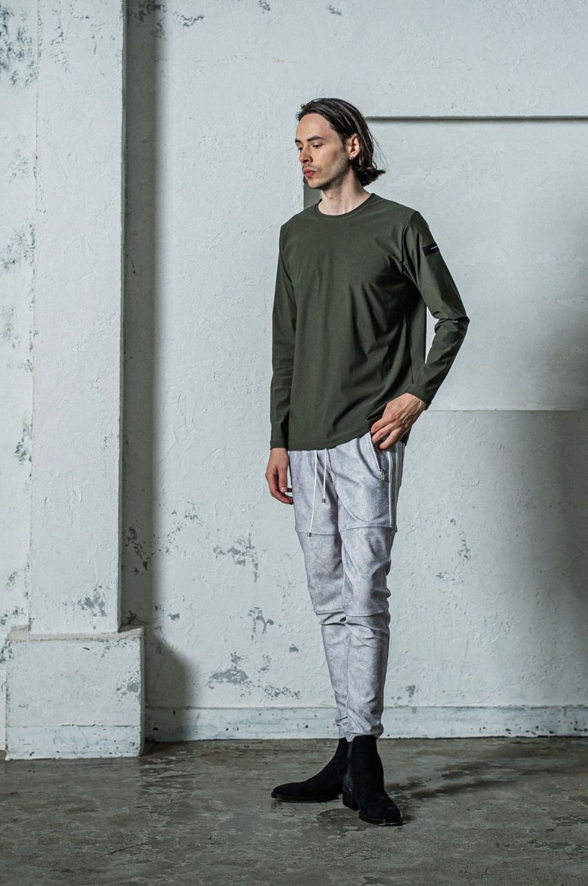 nylon longsleave Tee (カーキ) ナイロン /ボックスシルエ ット / 速乾性 / ストレッチ /  RC35-T-010