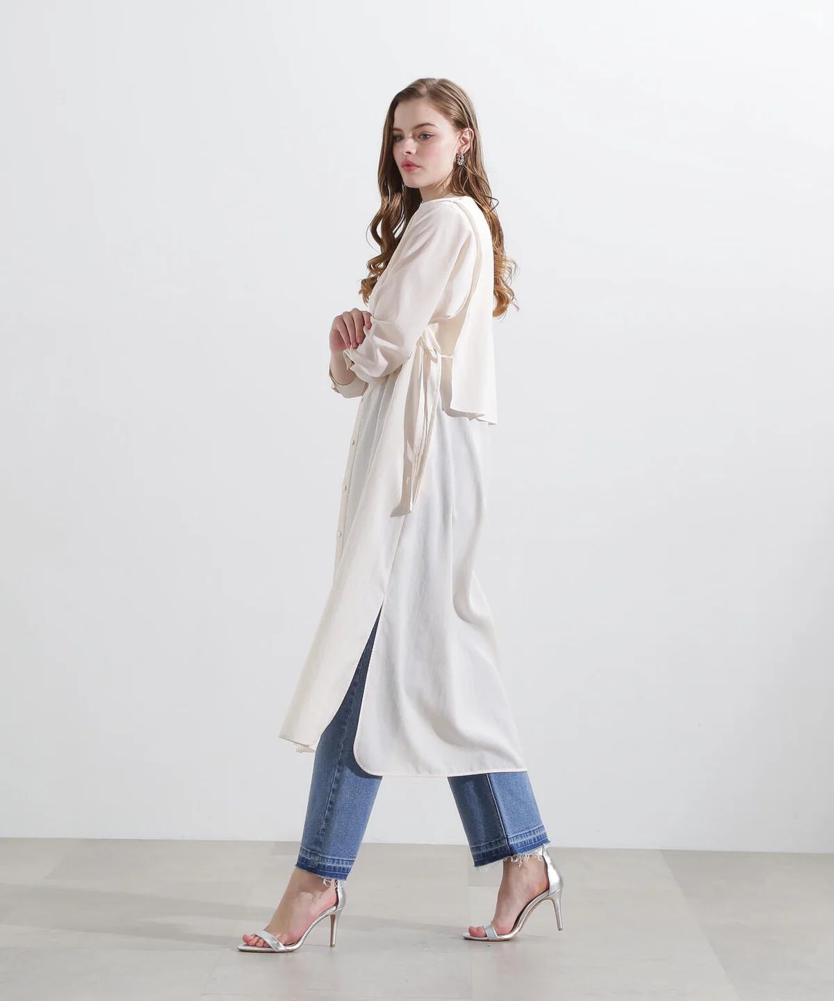 レイヤードシャツワンピース (ベージュ) / ポリエステル 100% / ウォッシャブル / 0315140305