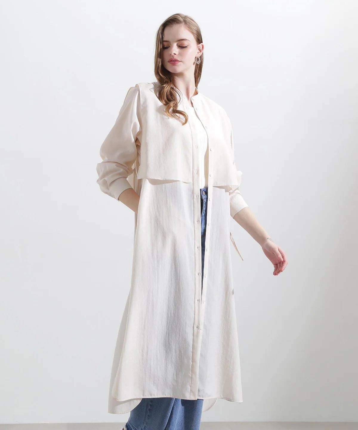 レイヤードシャツワンピース (ベージュ) / ポリエステル 100% / ウォッシャブル / 0315140305