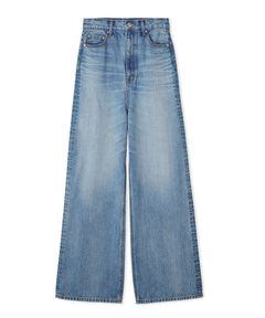 ハイウエストワイドデニムパンツ (LBLU) 綿 / 撥水 / メイドインJAPANファブリック / 脚長美脚シルエット / 09WFP254002