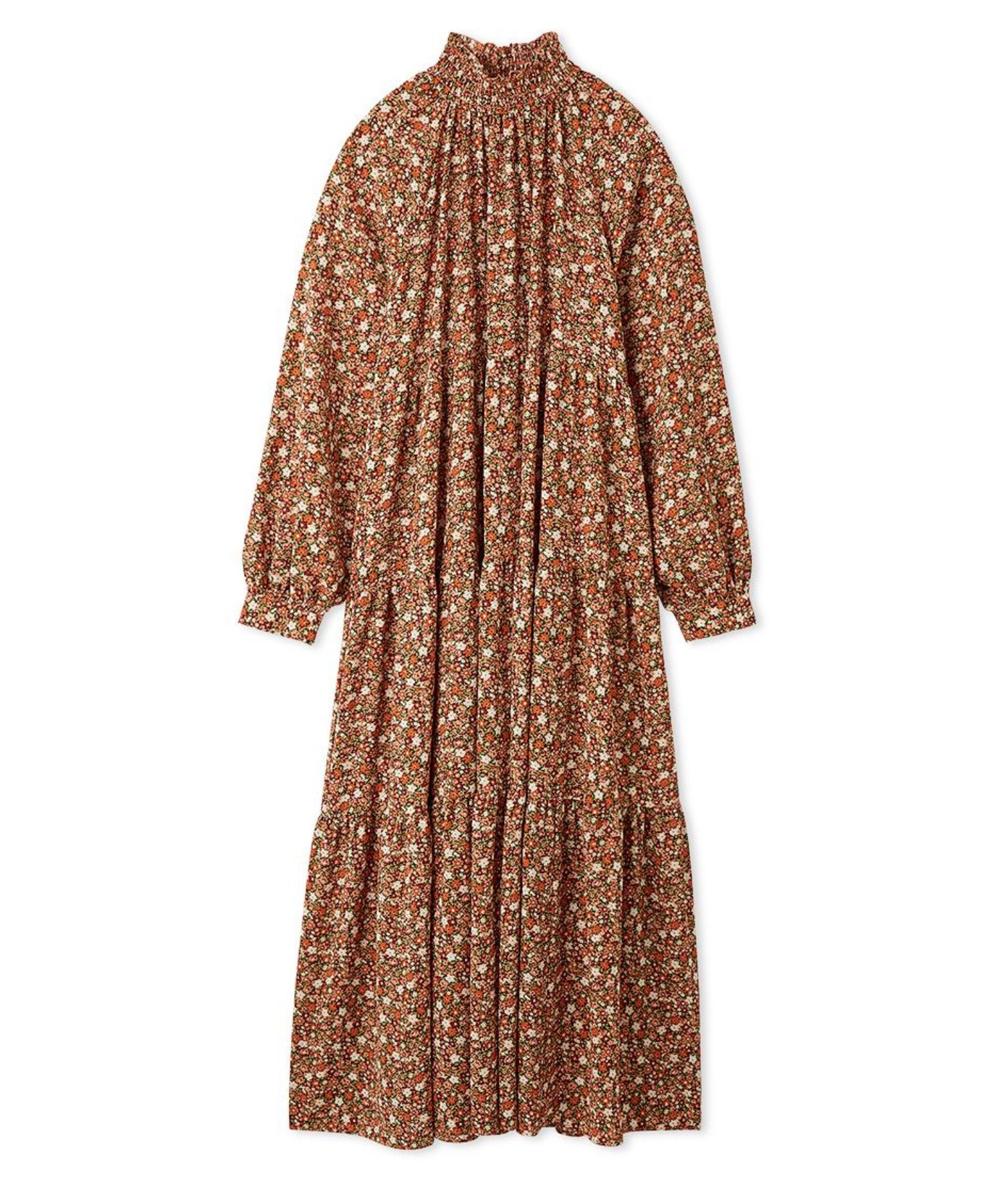 フラワープリントティアードワンピース( ORG ) ポリエステル / Aラインシルエット / インナーキャミワンピース / 手洗可 /  09WFO255071