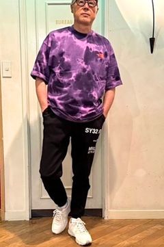 ショートスリーブタイダイハンドライティングティー ( パープル) コットン / ユニセックス / UVケア / ウォッシャブル