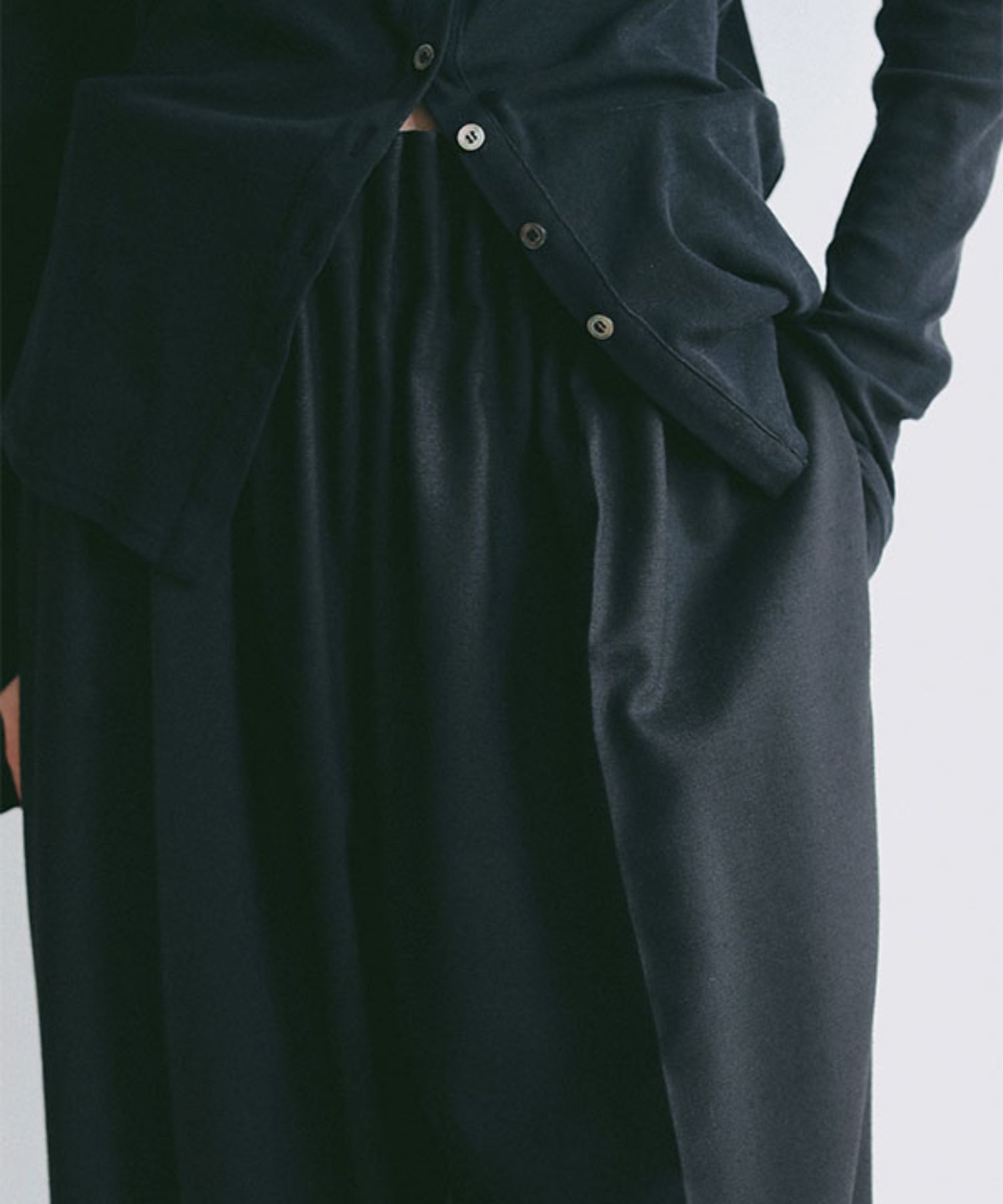 ダブルフェイスデザインウエストワイドパンツ(ブラック) ポリエステル / ウエストゴム / 1226120053