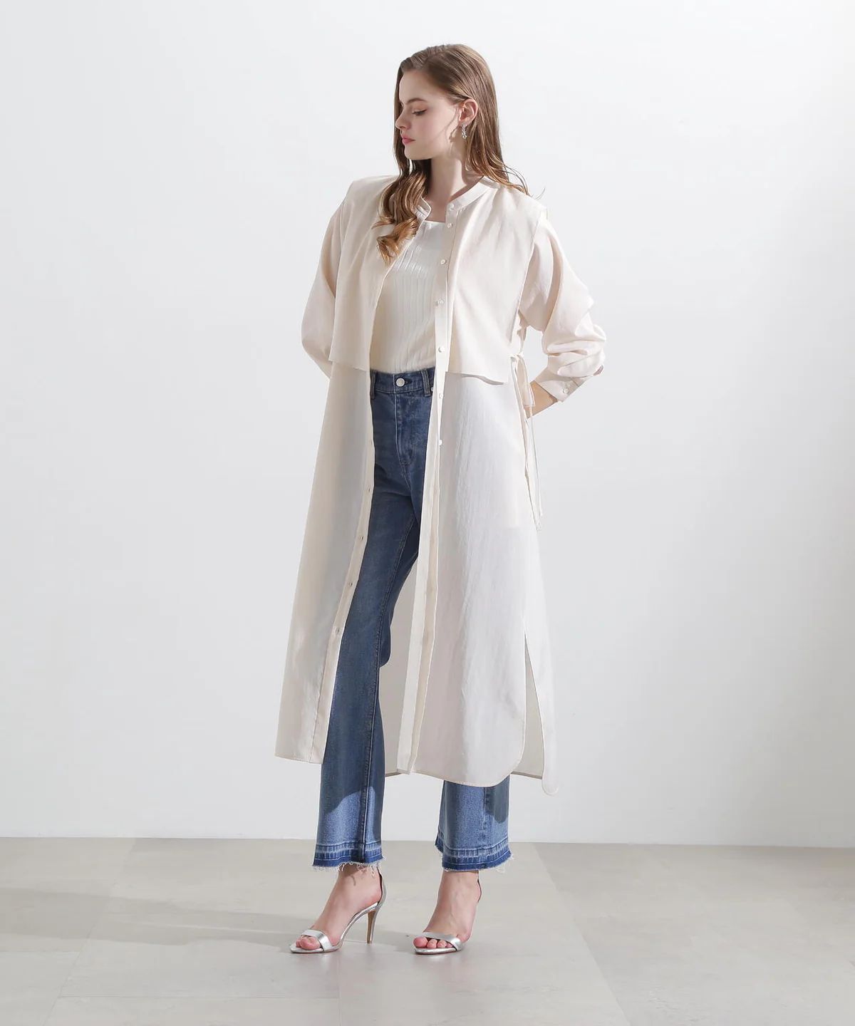 レイヤードシャツワンピース (ベージュ) / ポリエステル 100% / ウォッシャブル / 0315140305