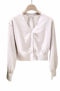 LUNARシアーラメVネックカーディガン (グレー ) レーヨン / ショート丈 / 前ボタン / シルバーラメ / FWNT251040