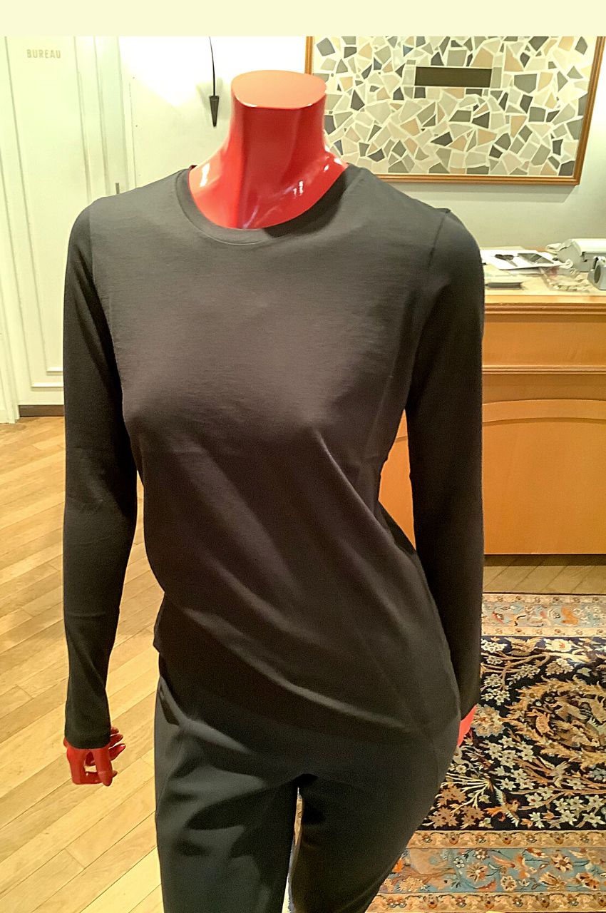 クルーネックTシャツ (ブラック) コットン100％ / ロングスリーブ / コンパクトシルエット