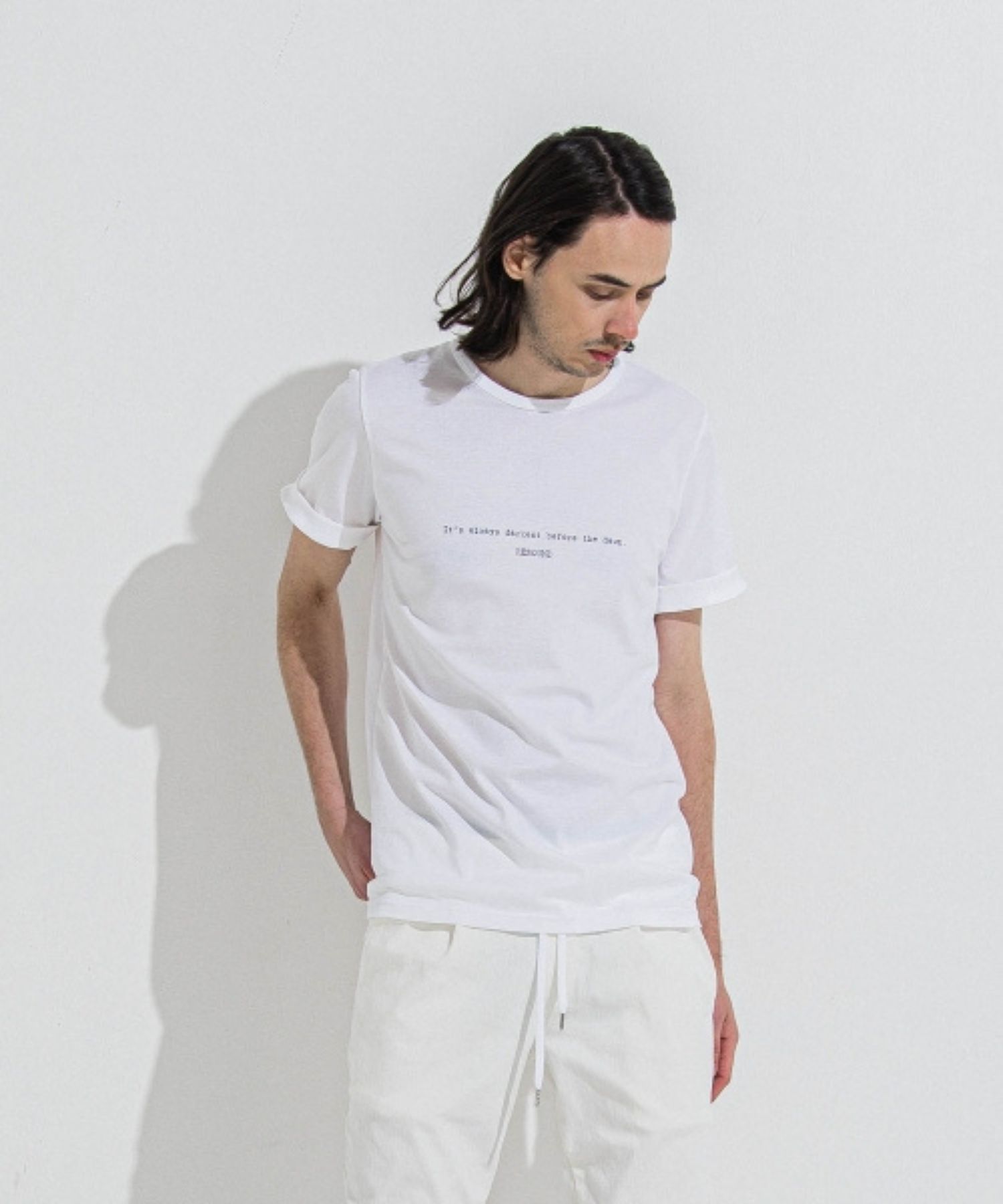GIZA DAWN ROLL UP TEE (ホワイト) コットン / メッセージロゴを入リ / オーガニックコットン /  ややタイト / RC36-T-002