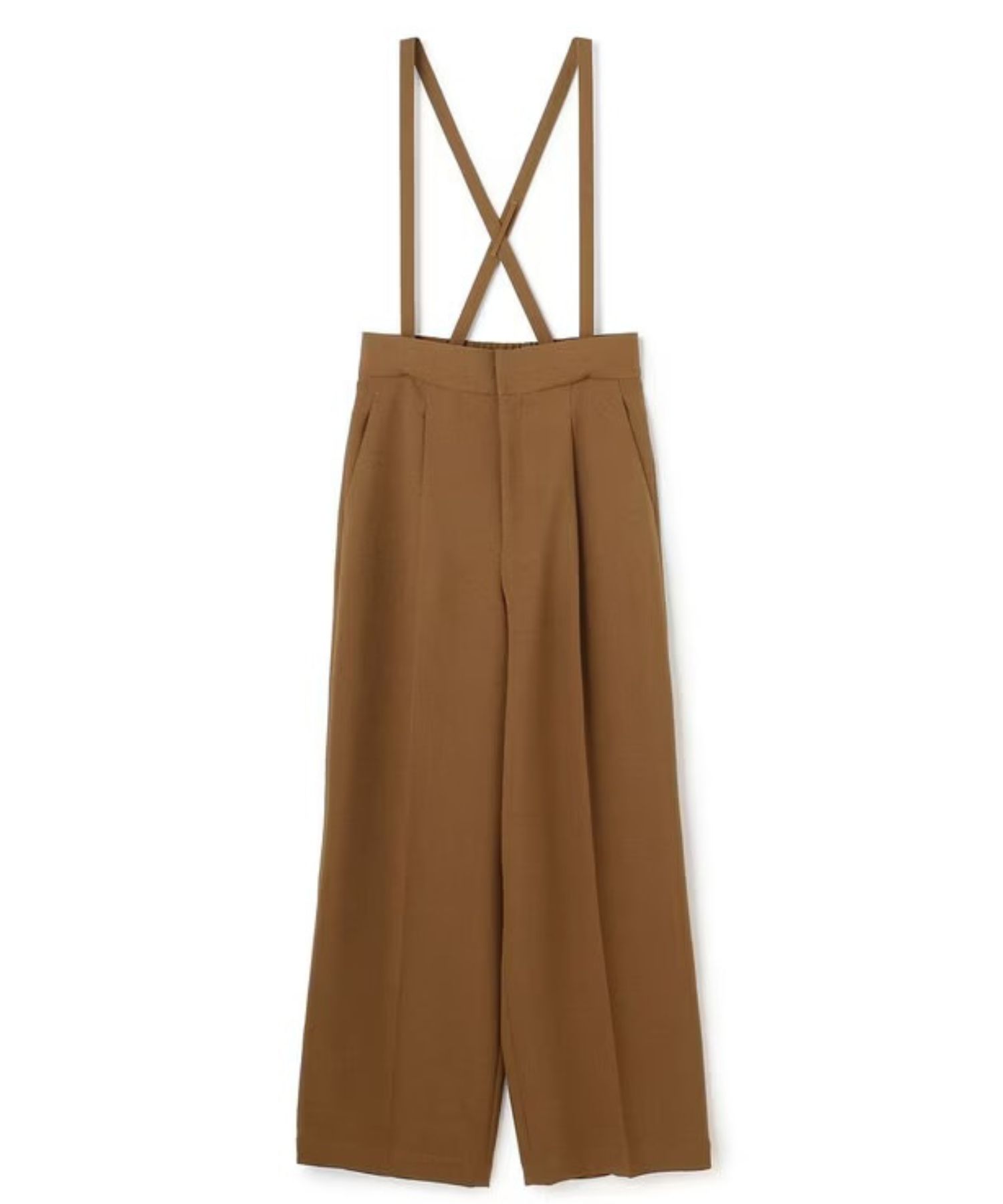 ウォッシャブルドライサップワイドパンツ(キャメル) ポリエステル / サスペンダー付き / ハイウエスト / センタープレス / バックスタイルゴム / PRUVLM0401