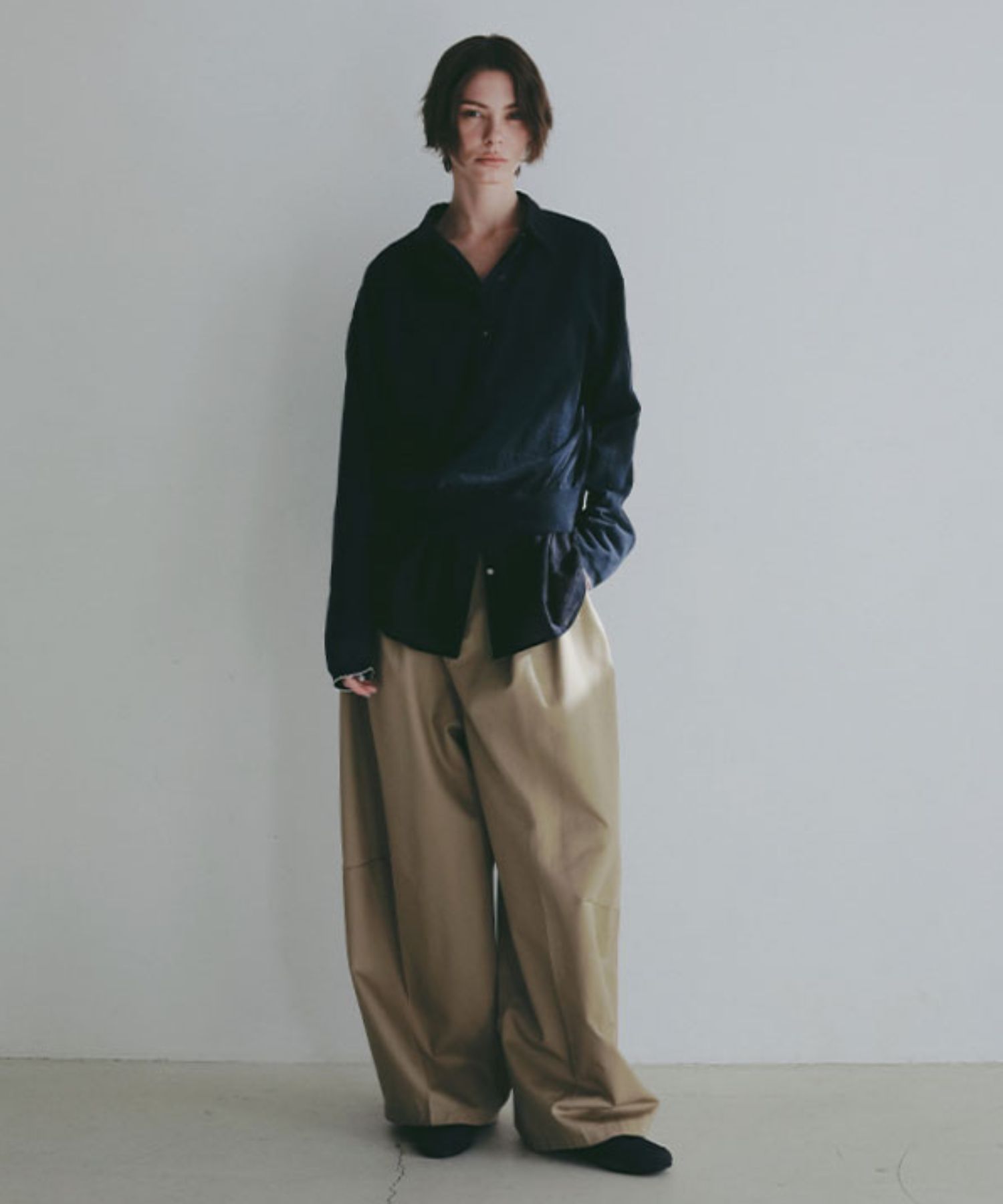 ヘンリーネックシアーニットプルオーバー(ネイビー) 綿 / ウォッシャブル / 手洗い可 / シアー素材 / 1226211066