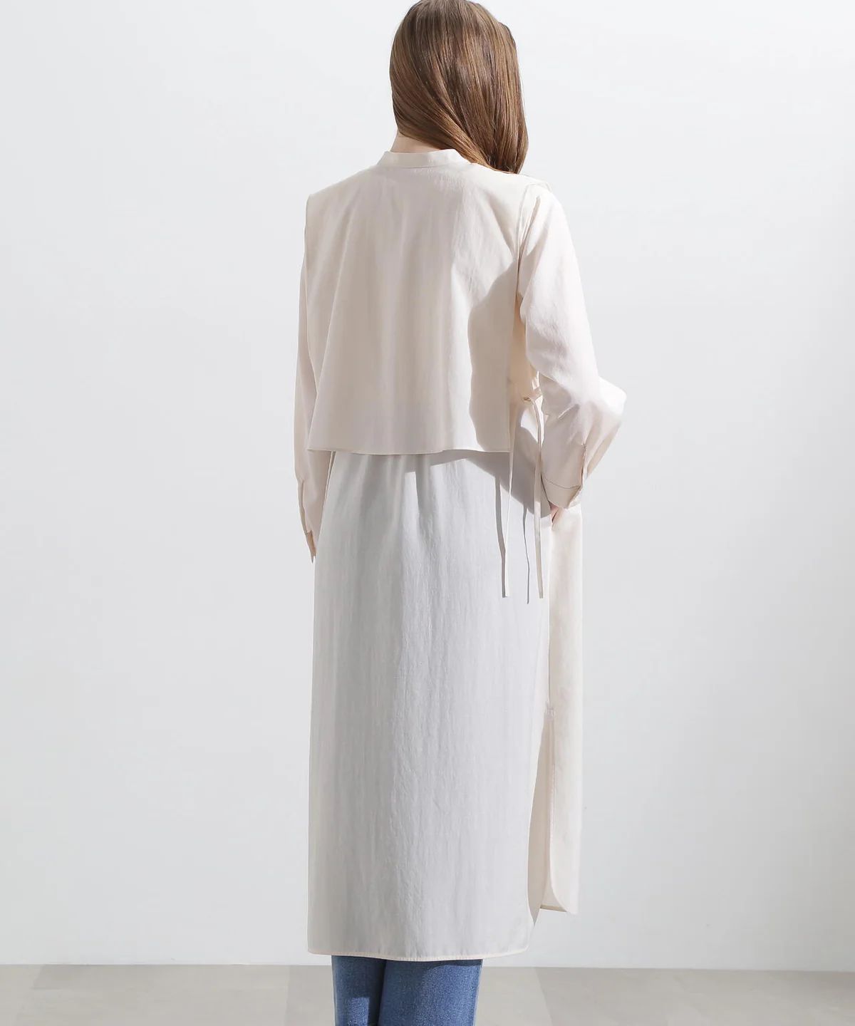 レイヤードシャツワンピース (ベージュ) / ポリエステル 100% / ウォッシャブル / 0315140305