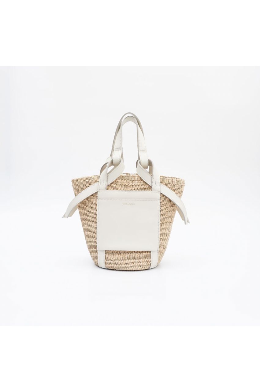 MIRO / V-8593 / Natural × Off white（Black） アバカ / 牛床革 / イタリアンレザー / ハンドバッグ（ナチュラル / オフホワイト）ミロ / マグネット開閉 / カゴバッグ【正規販売店】