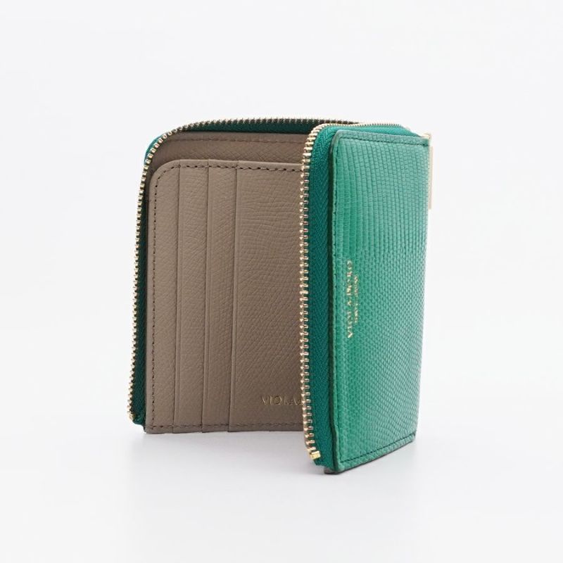 PORTA / ポルタ (Green) / リザード型押しレザー 二つ折りL字型財布 / V-5056