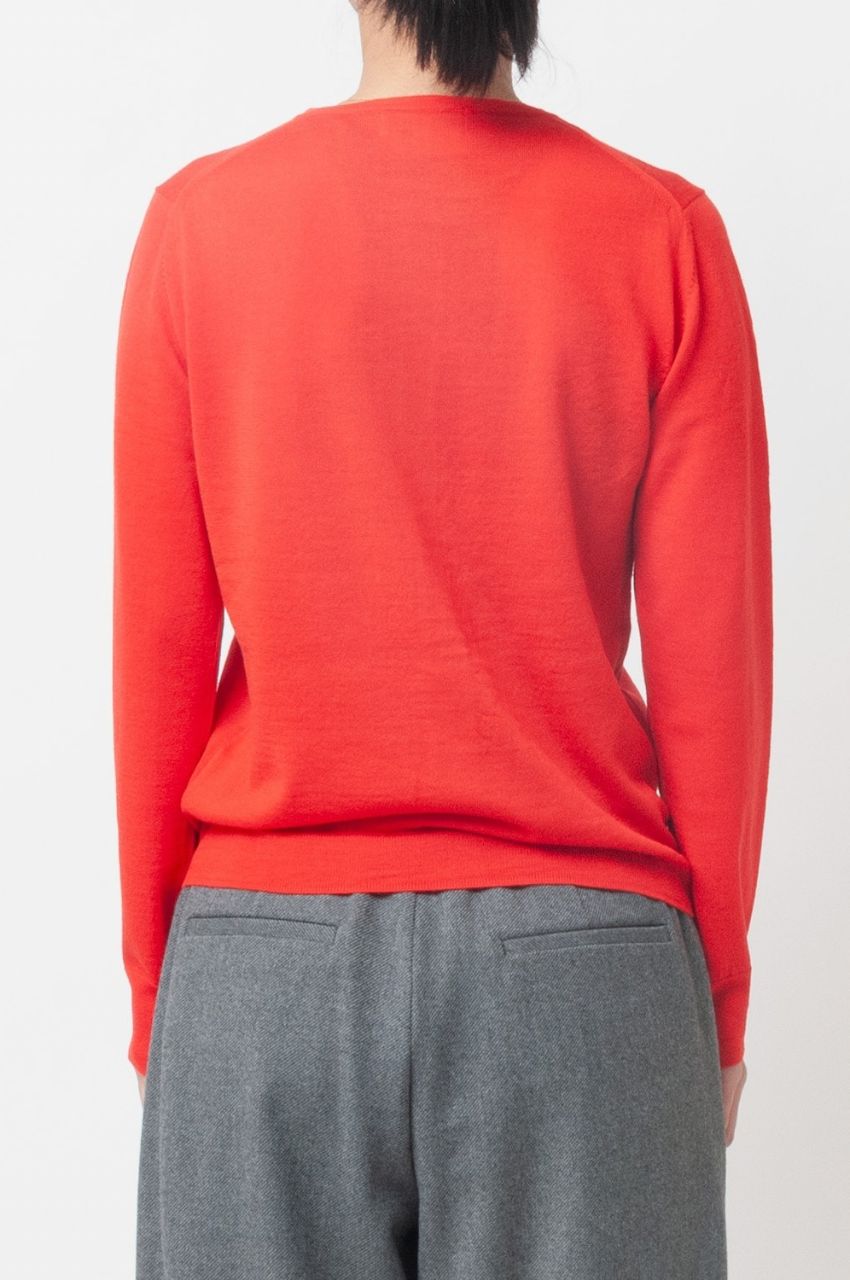 Crew Neck Knit Cardigan (レッド) 毛 / ボタン /  コンパクトサイズ / ラウンドネック / FN242-13451