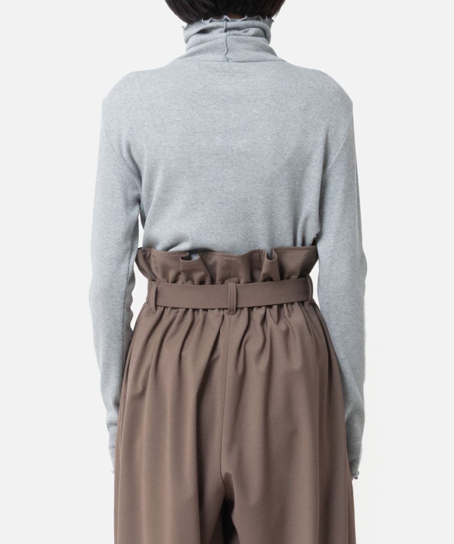 [Harriss × Keiko Okamoto] Cut-rib long turtleneck sweater (Gray) 綿 / ロングタートルネック / メローロック / 手洗可 / OK252-45231