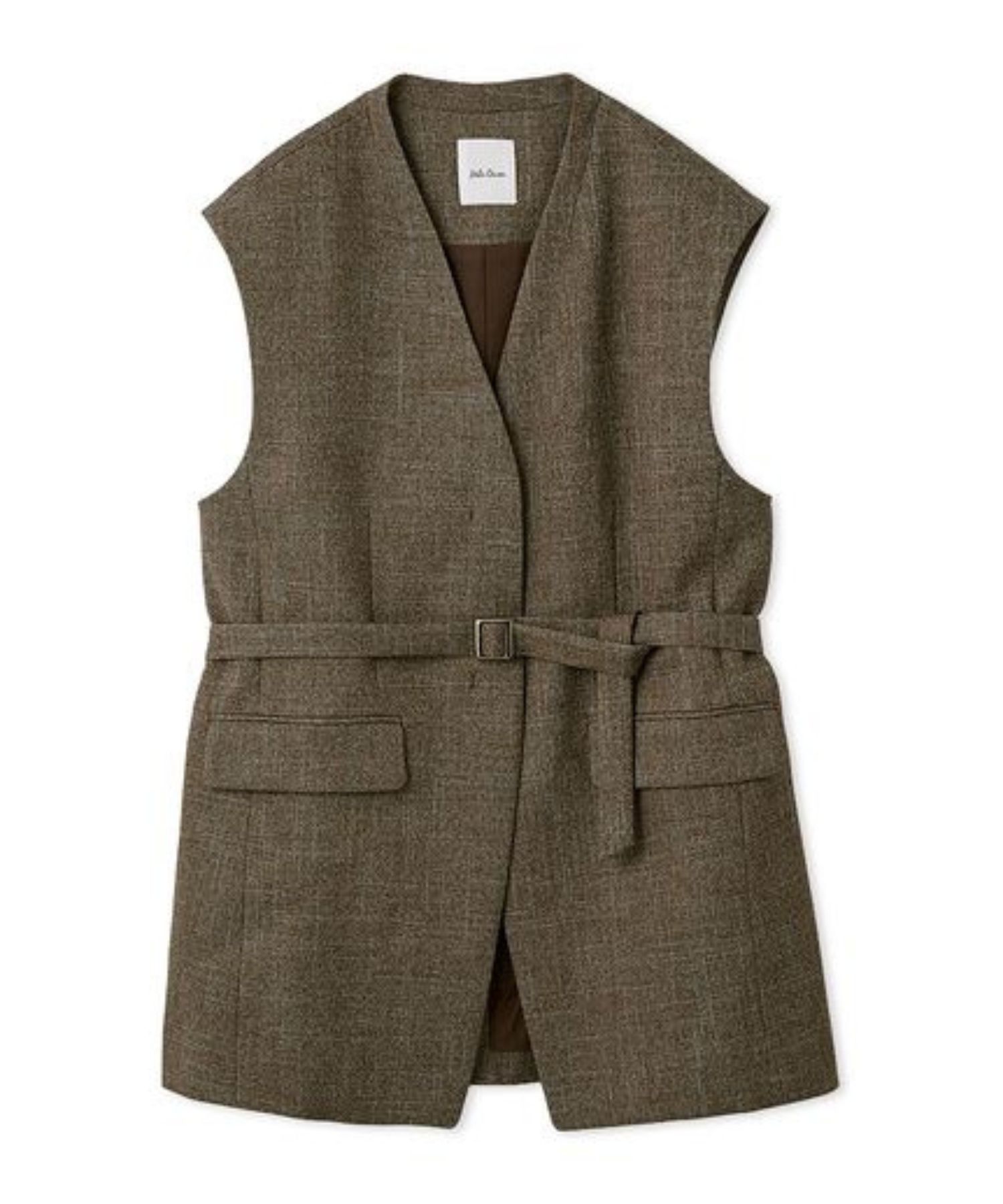 共ベルト付きオーバーサイズノーカラーベスト(MIX) ポリエステル / 共布ベルト付き / 比翼仕立て / オーバーサイズ / 裏地有り / 09WFV261013