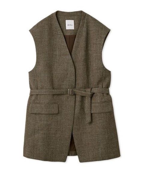 共ベルト付きオーバーサイズノーカラーベスト(MIX) ポリエステル / 共布ベルト付き / 比翼仕立て / オーバーサイズ / 裏地有り / 09WFV261013