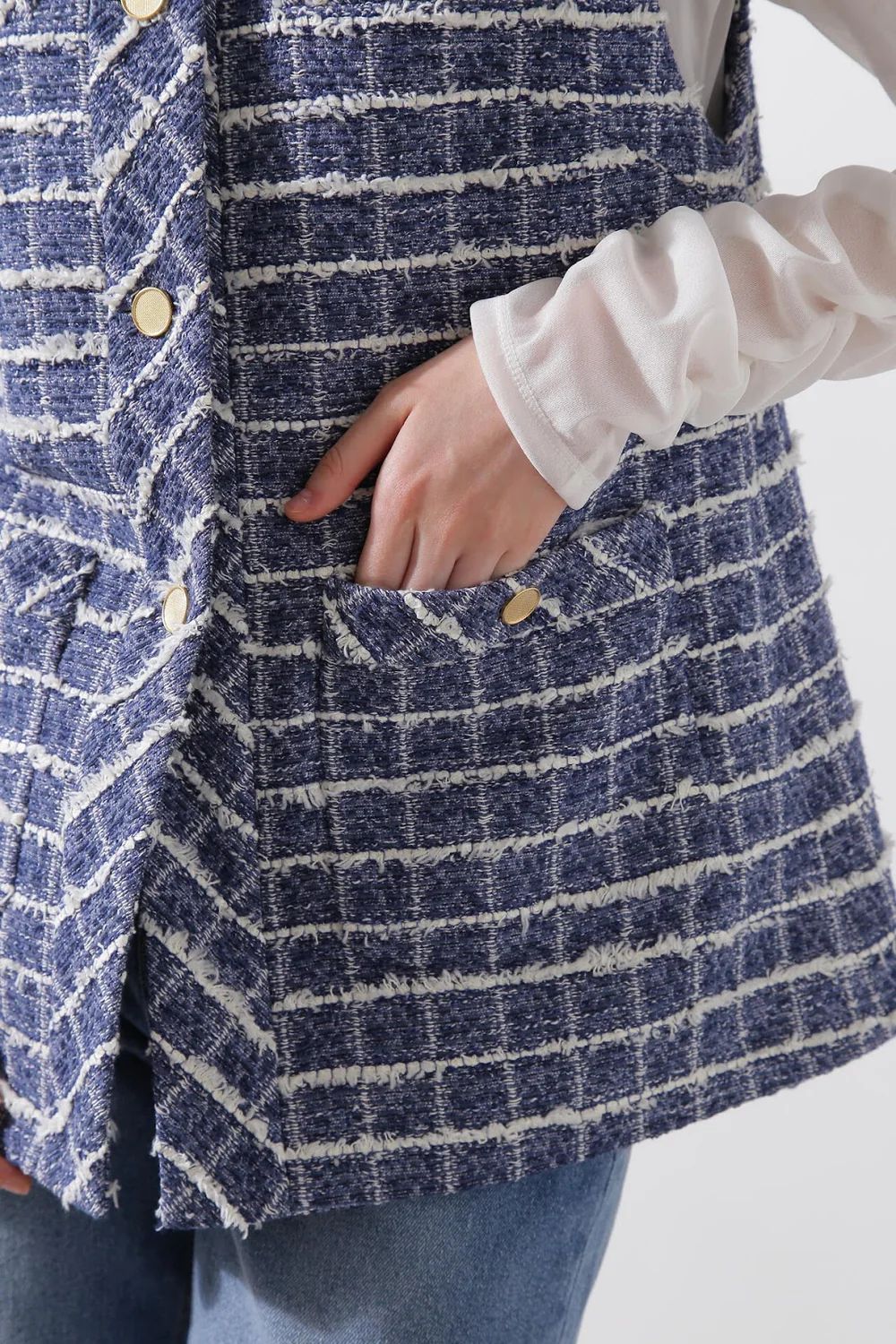 ツイードジレ (ブルー) / 綿 / ポリエステル / ボタン / 0315150205
