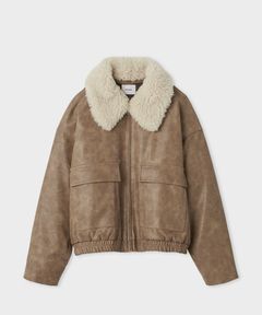 ファー衿ショートブルゾン(ベージュ)合成皮革 / 取り外しファー衿付き / コクーンシルエット / MWFJ255013