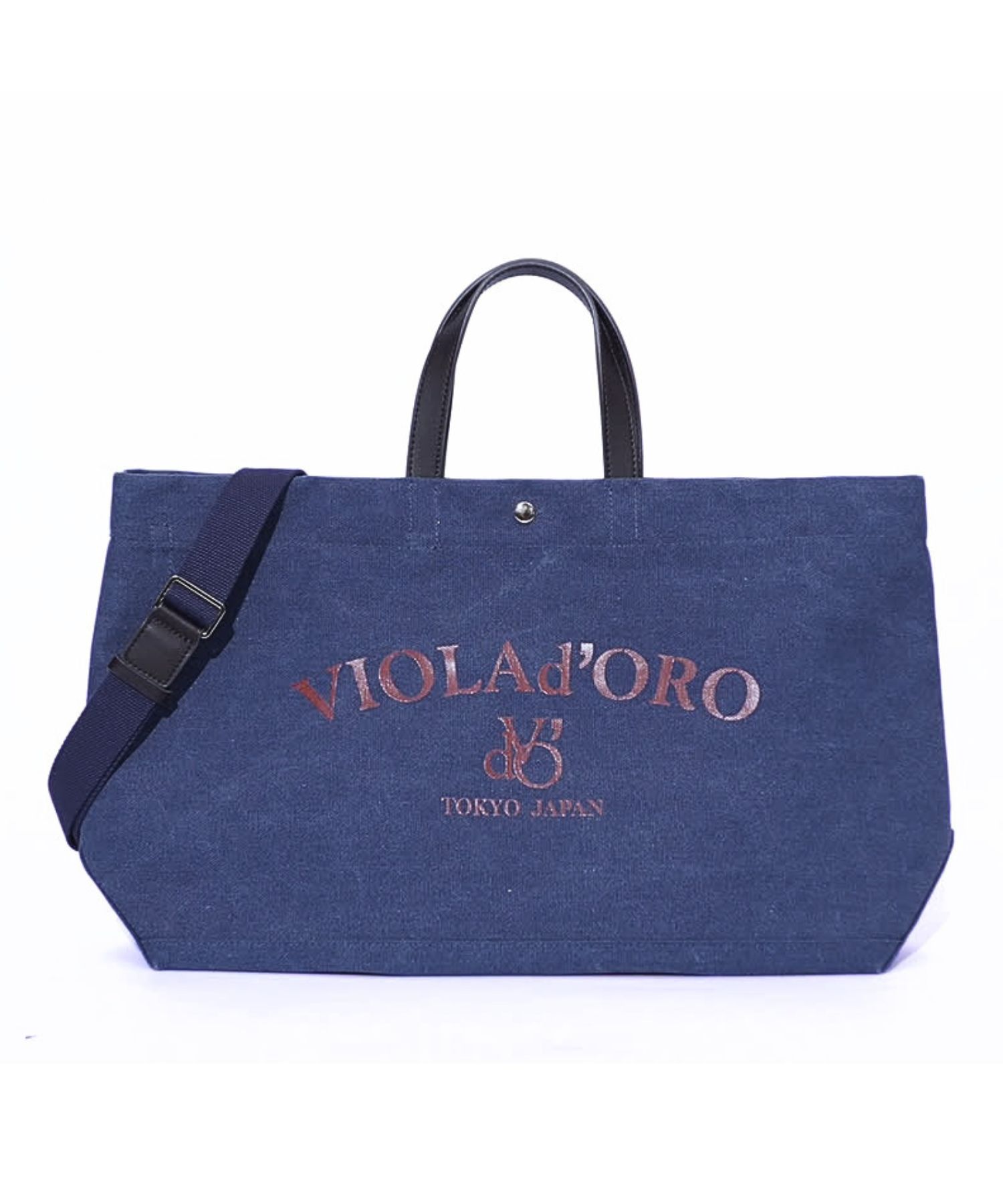 BIANCA  キャンバスバッグ (NAVY(RED)) コットン / スナップボタン / ショルダーストラップ(調節可) / PVC加工 / V-2316